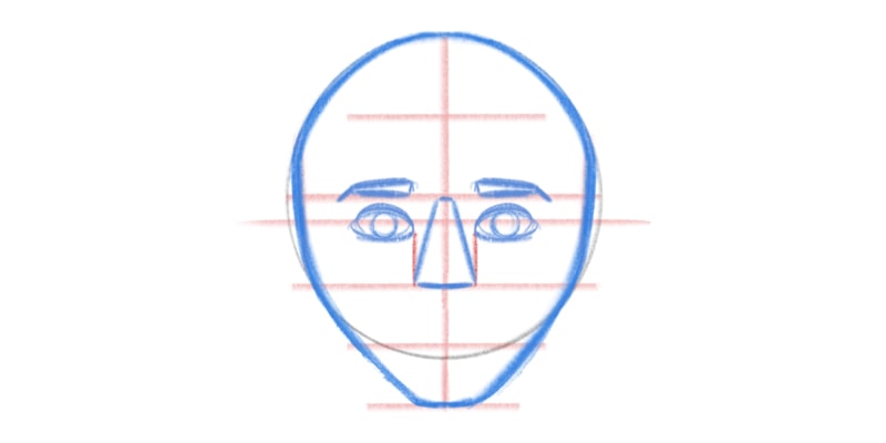 cartoon head drawing, with a simple nose