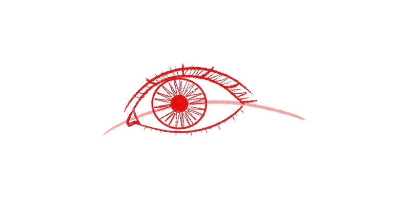 darkened pupil on the drawing of an eye