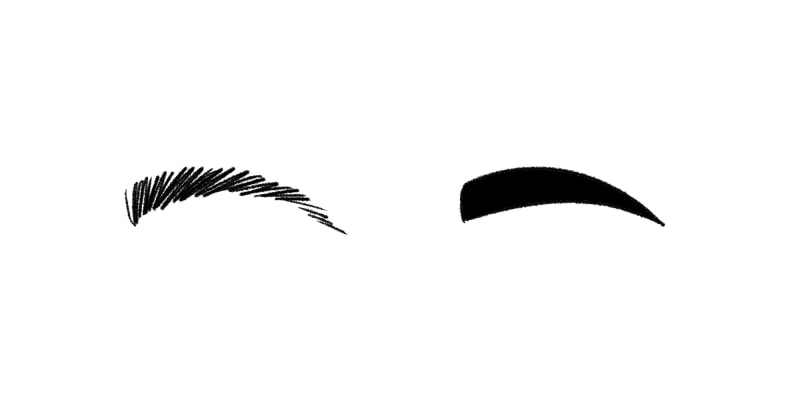 two different types of eyebrows drawn for a face