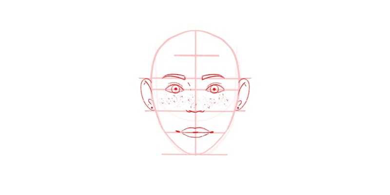 cartoon head drawing with the basic facial features such as eyes, nose, mouth and ears