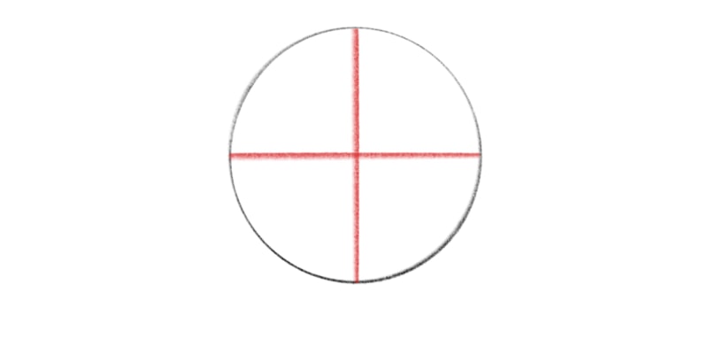 a drawing of a circle with two lines to find the center
