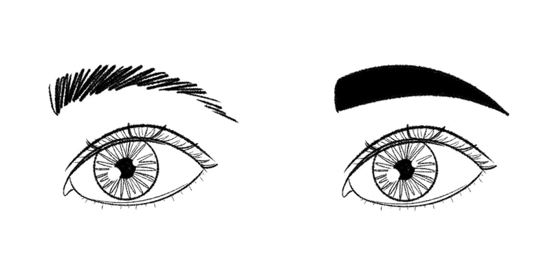 two different styles of eyebrow drawings