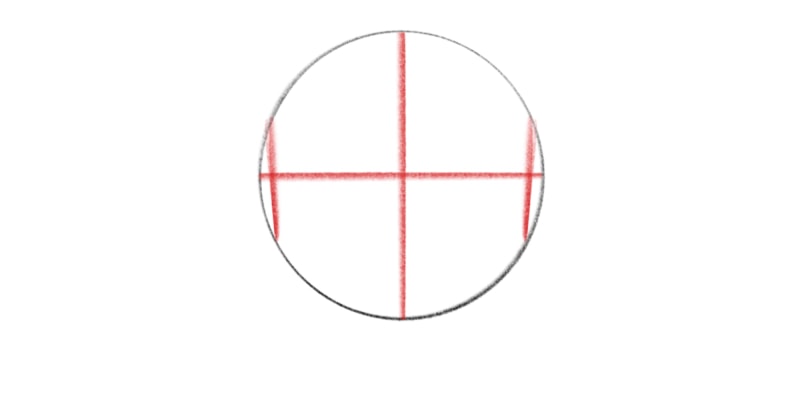 drawing of a circle with two slanted lines, one on each side