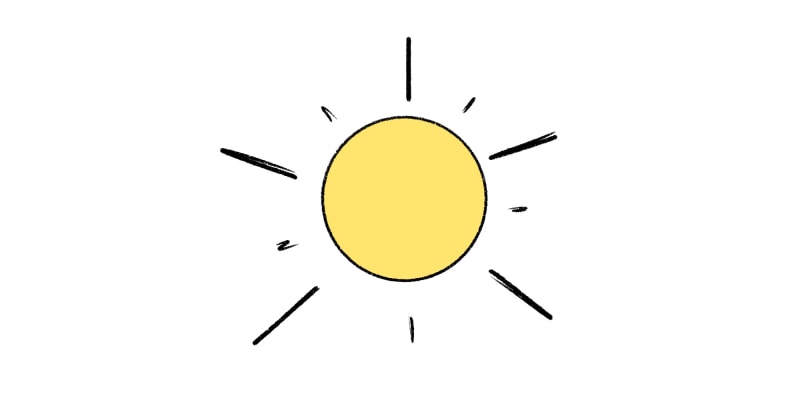 cartoon drawing of a glowing sun