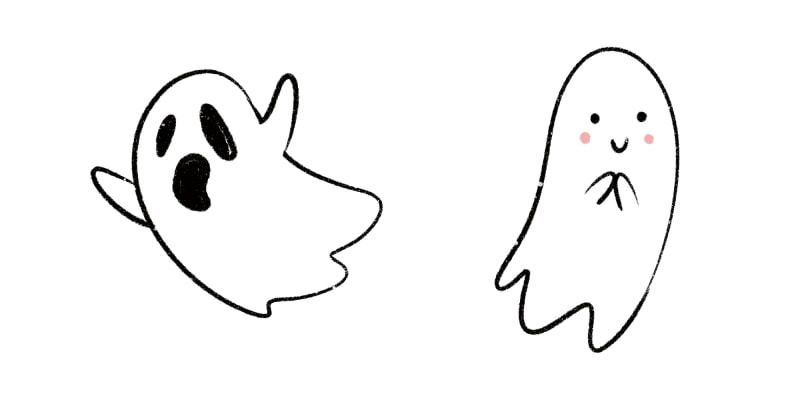 drawing of a cute and spooky ghost