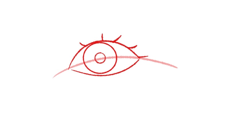 cartoon drawing of an eye with simple eyelashes on top