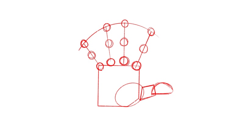 drawing circles for the joints of the fingers of a hand