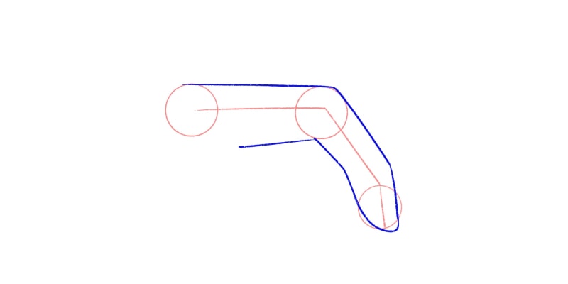 drawing of a finger bending slightly, with guidelines