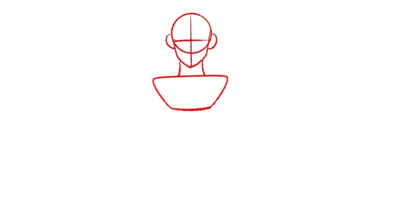 image showing how to draw the torso, Start With A Trapezium Shape Below The Neck