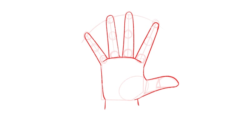 image showing how to draw hands, with guidelines