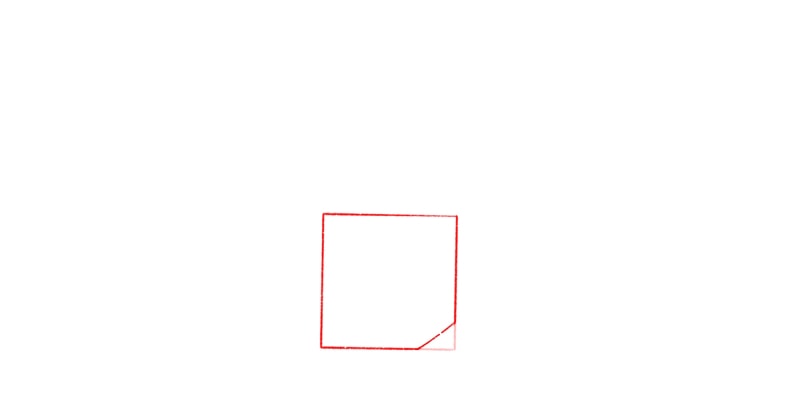 drawing of a square with a corner cut, for the thumb
