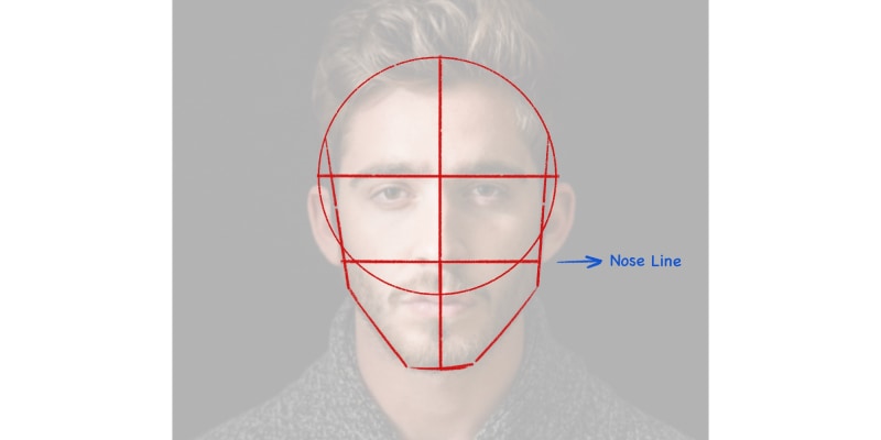 drawing of a head base showing the nose line