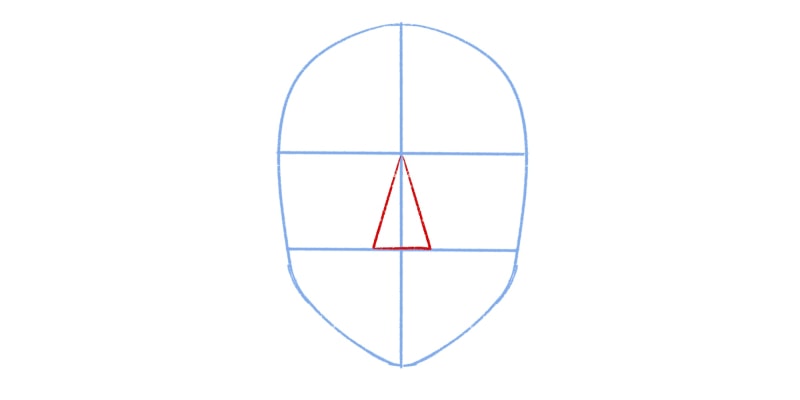 base head drawing showing the position of the nose, using a triangle shape