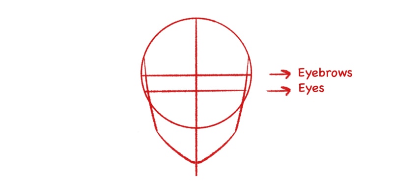 image showing how to draw the eyebrow guide line and the eye guide line for drawing