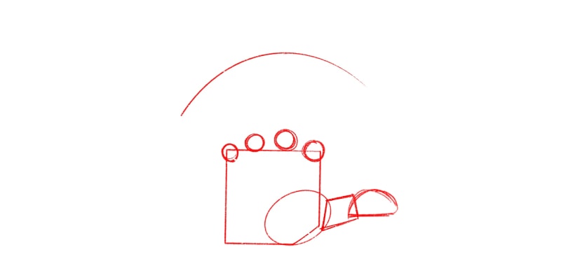 drawing of a hand basic shapes with circles for the knuckles