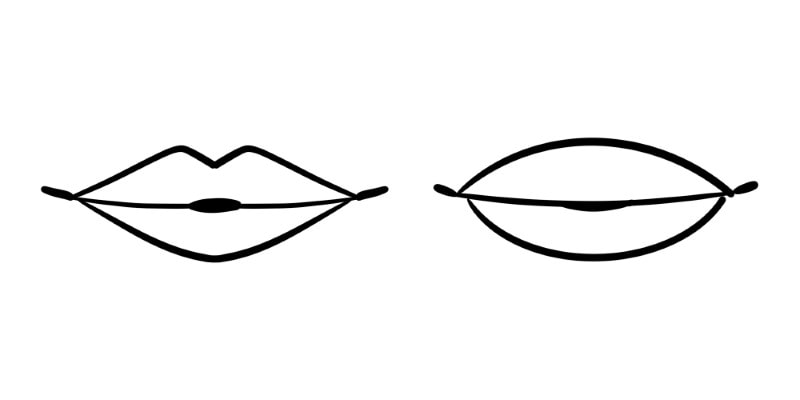 two drawings of different styles of lips, side by side