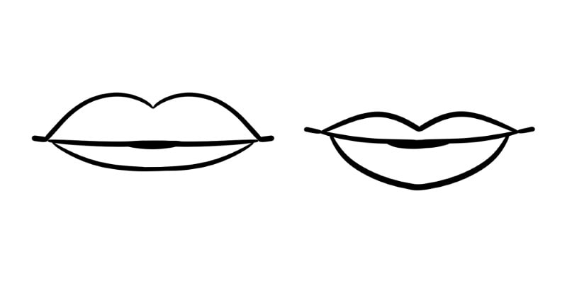 two lip drawings with different proportions