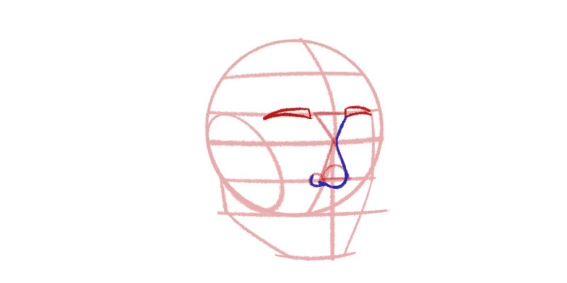 drawing a simple nose on the 3/4 view of the face