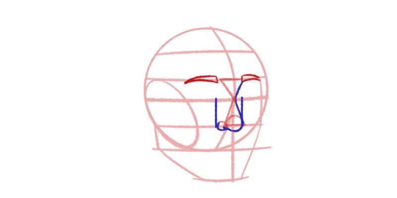 drawing two vertical lines on each side of the nose