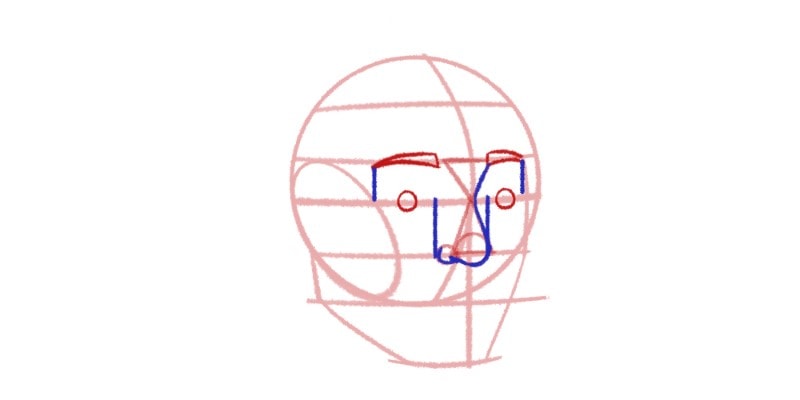 adding simple circles for the eyes on the 3/4 view face