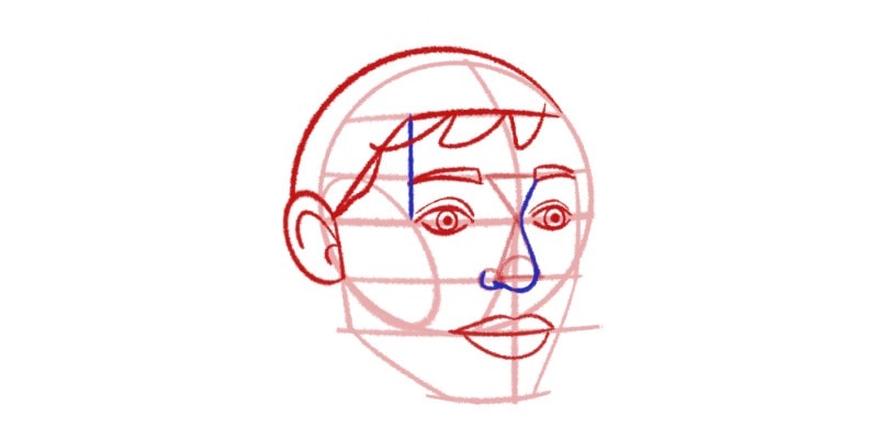 drawing a simple hair base on the 3-4 view face