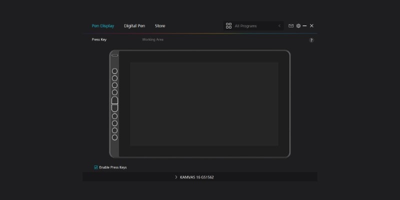 screenshot of the huion kamvas 16 user interface for the display drawing tablet