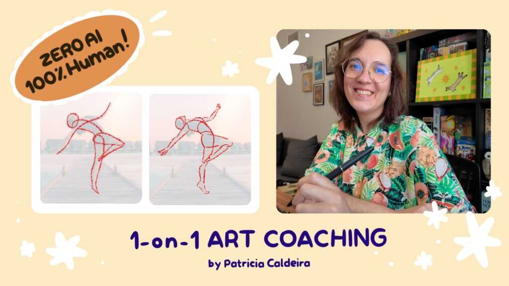 coaching thumbnail of Patricia Caldeira's 1 on 1 art coaching, featuring a photo of her smiling, with 100% Human feedback