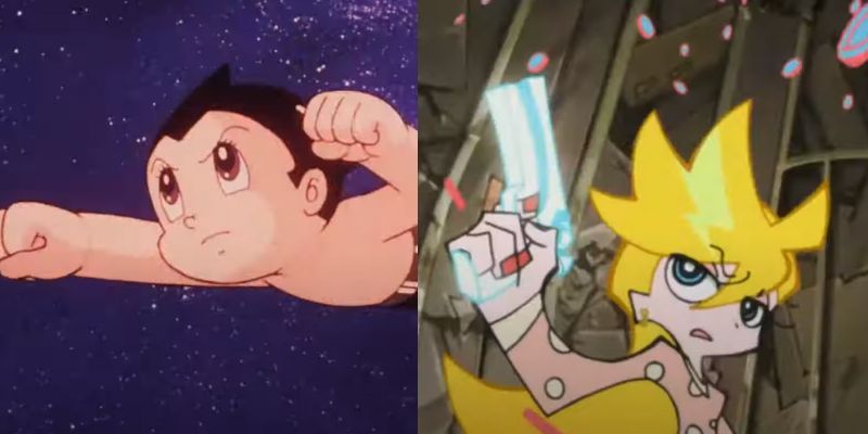 example of Astro Boy and Panty & Stocking with Garterbelt anime, a Cartoonish Anime Style