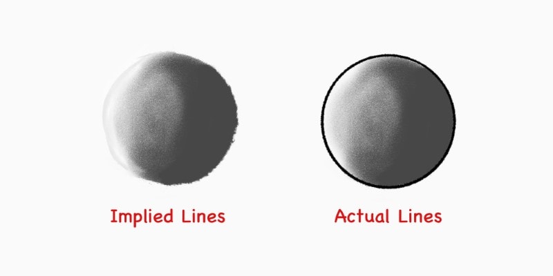 image showing the difference between implied lines and actual lines