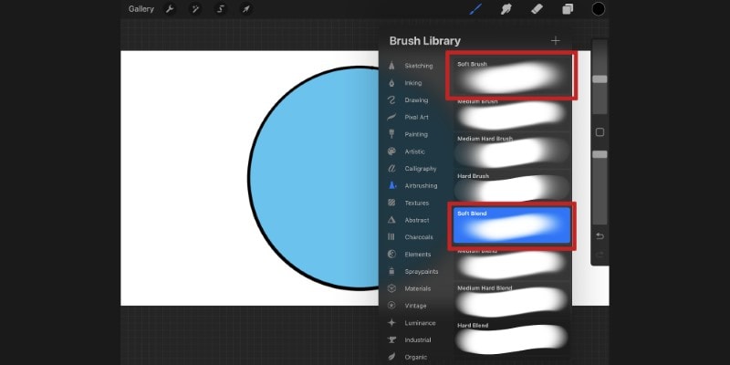 the soft brush and soft blend are great brushes for soft shadows!