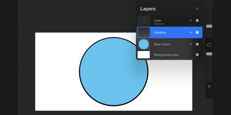 create a new layer between the lines and base colors layer, this is for the shadows