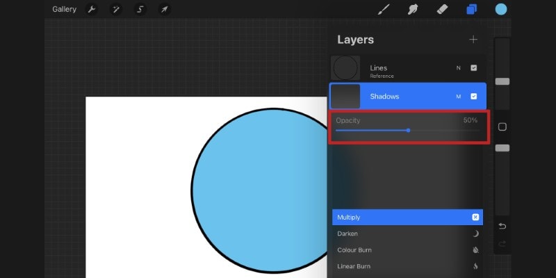 lower the shadows layer opacity to 50%
