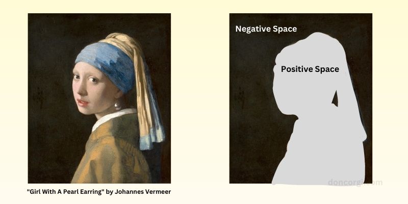negative space and positive space example with a girl with a pearl earring by johannes vermeer