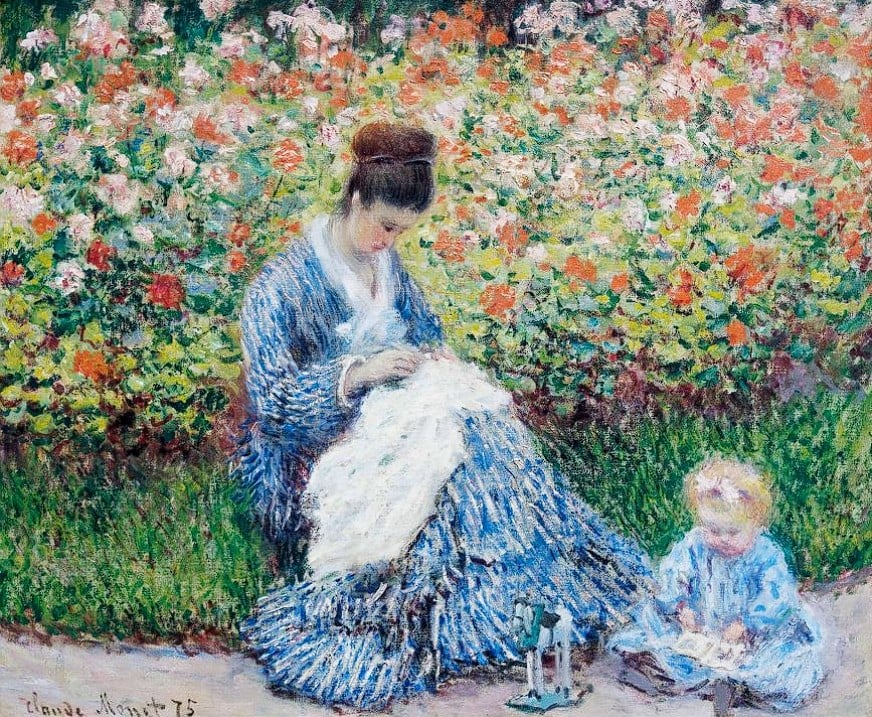 claude monet - Camille Monet and a Child in the Artist’s Garden at Argenteuil