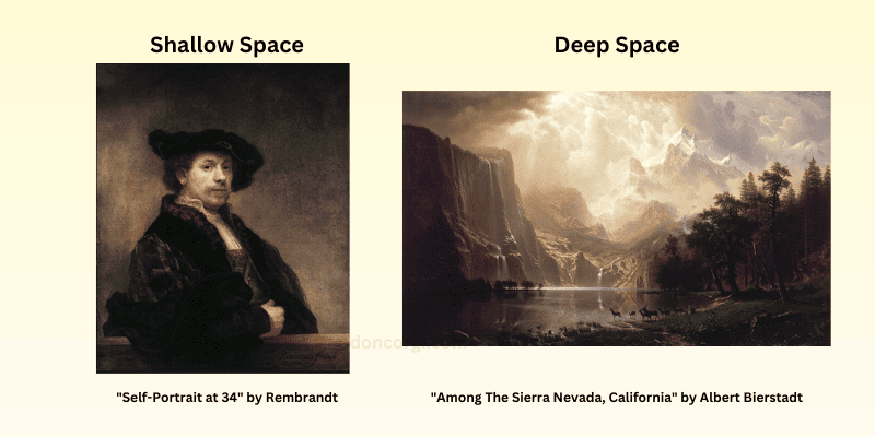 deep space vs shallow space, portrait of rembrandt vs landscape painting