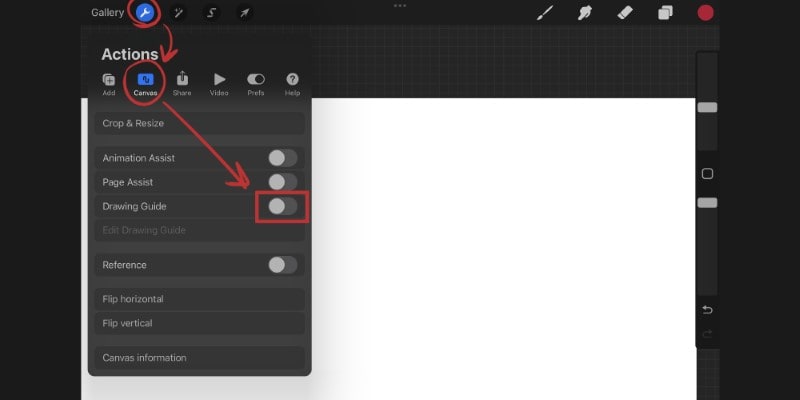 To Turn Off Symmetry in Procreate Disable Drawing Guides On The Actions Menu 