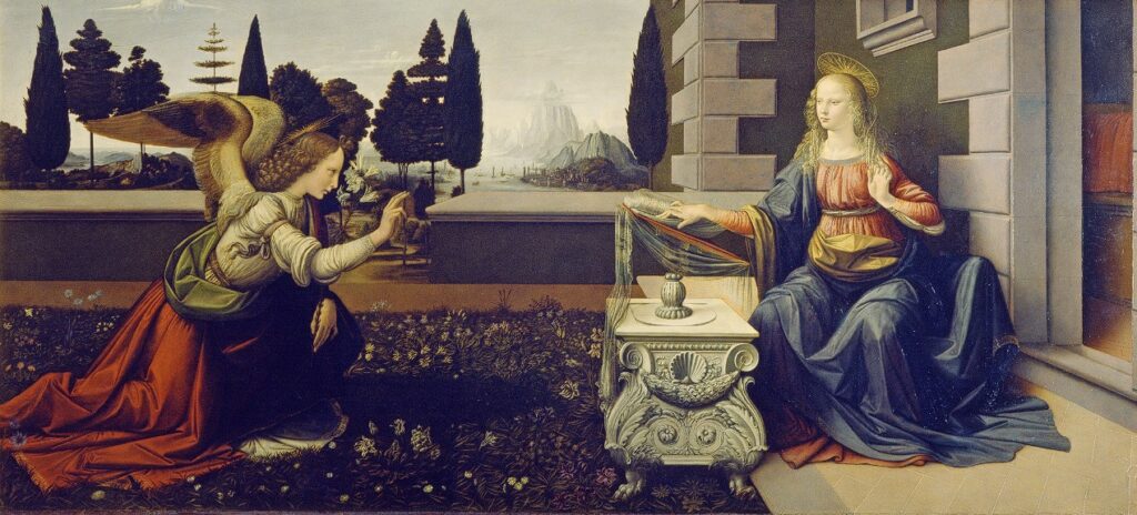Annunciation by Leonardo da vinci, giving a great illusion of size