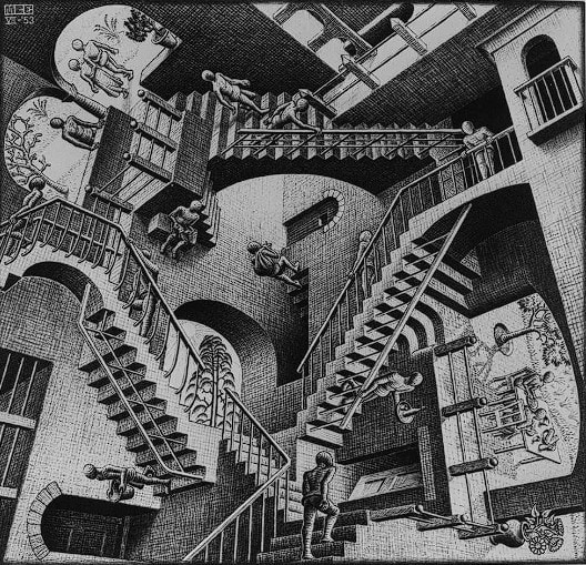 M.C. Escher's Relativity, playing with spatial relationships in art