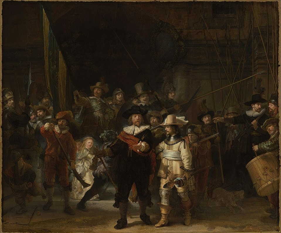 The Night Watch by Rembrandt van Rijn, showing the great use of color and value elements of space in art