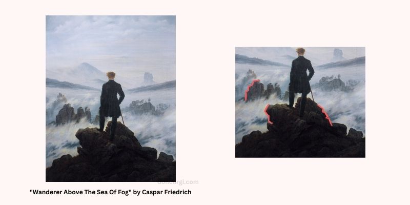 Zigzag lines example, with _Wanderer Above The Sea of Fog_ by Caspar Friedrich