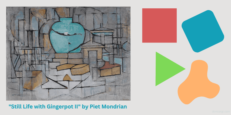 what is shape in art, example of art piece by piet mondrian, still life with gingerpot II and other shapes