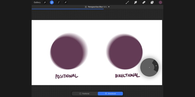 perspective blur example in procreate, positional and directional