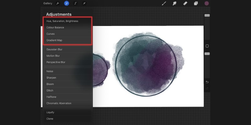 There Are 4 Different Color Adjustment Types To Use in Procreate