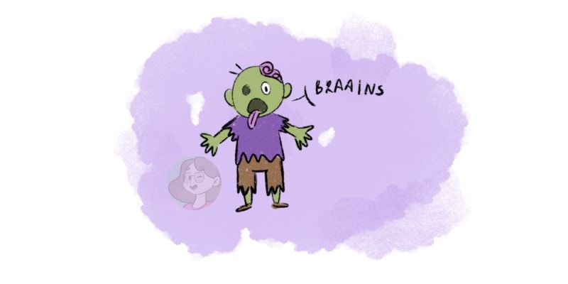 drawing of a cartoon zombie yelling for brains!