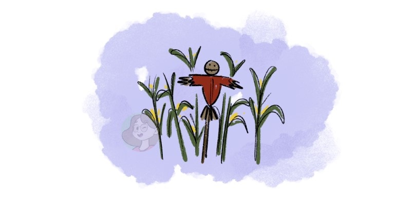 haunted cornfield with a scarecrow drawing