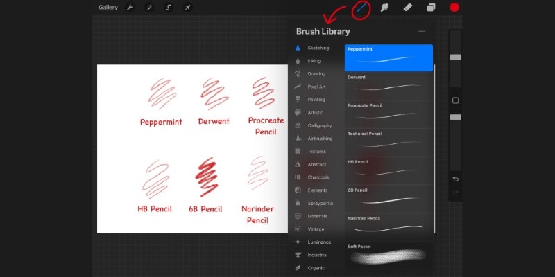 Tap The Brush Library Icon And Then The Sketching Category To Find Different Sketching Brushes