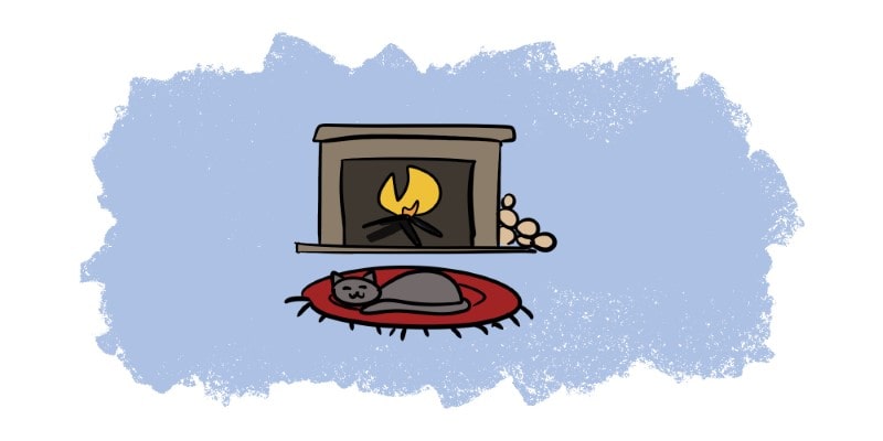 Cozy Living Room With Fireplace And A Cat, Christmas Drawing Idea
