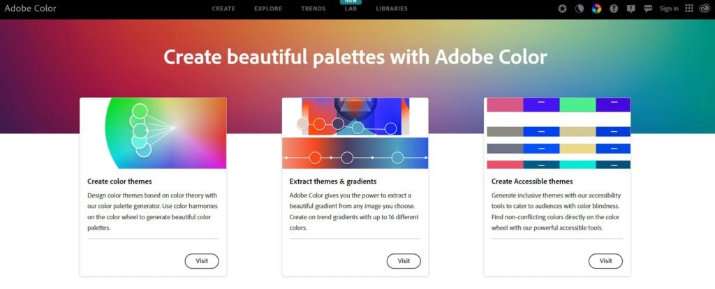 adobe color palette generator screenshot from landing page