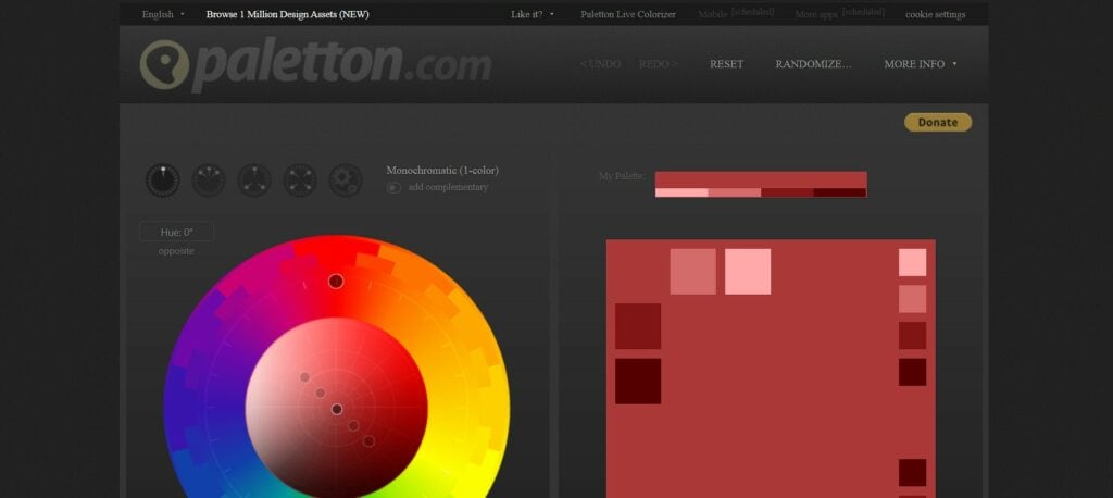 Paletton, previously known as Color Scheme Designer, landing page screenshot