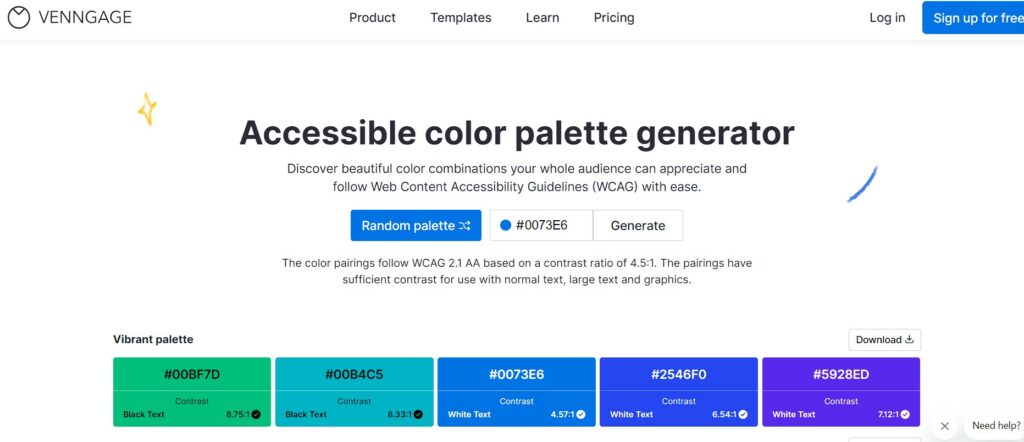 Venngage color palette generator website landing page